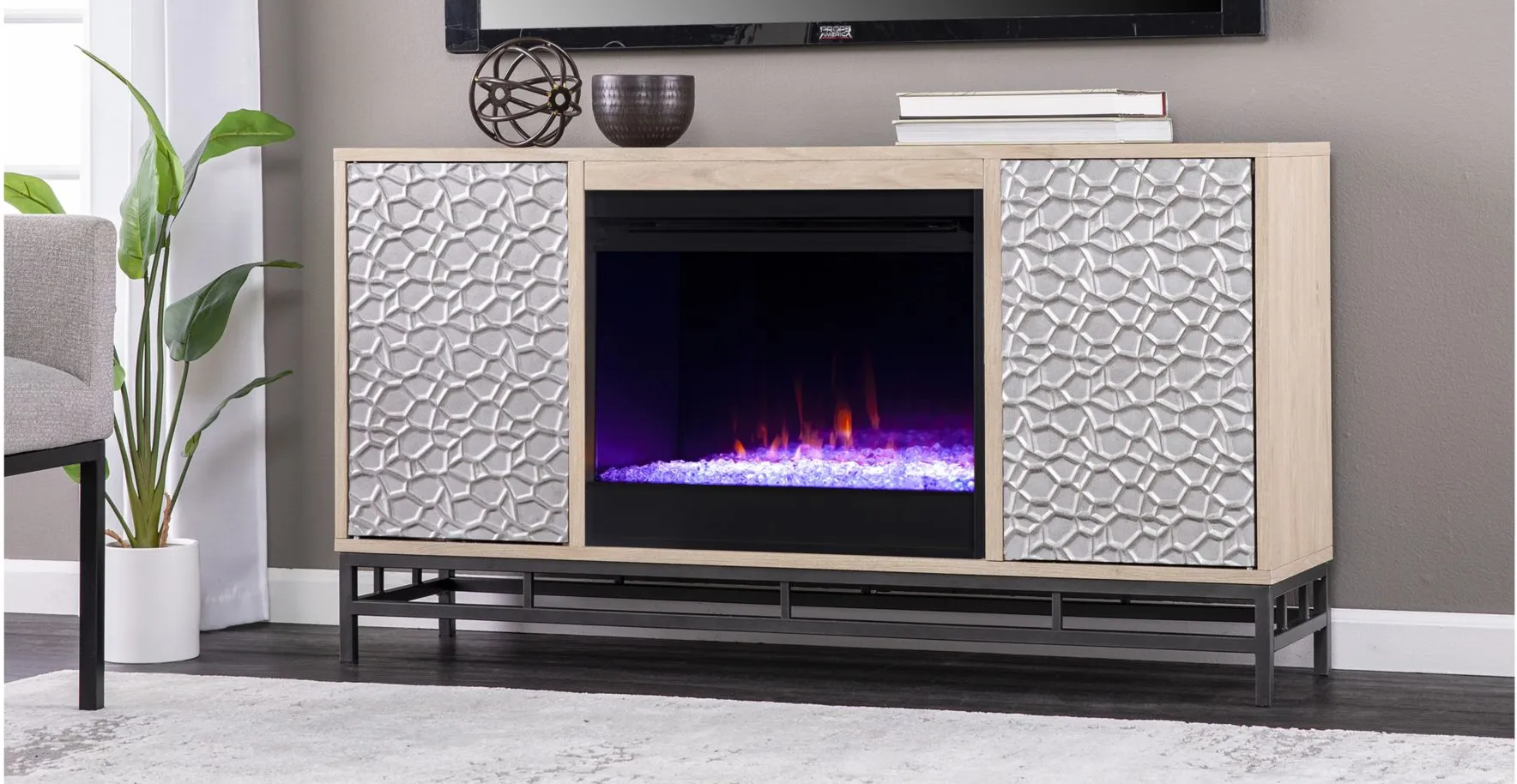 Luciana Color Changing Fireplace Console in Natural by SEI Furniture