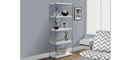 Monarch Tempered Glass 60" Bookcase in White by Monarch Specialties