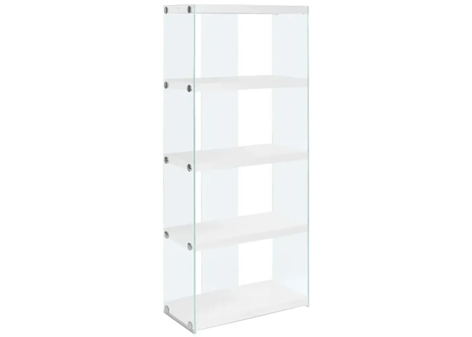 Monarch Tempered Glass 60" Bookcase in White by Monarch Specialties