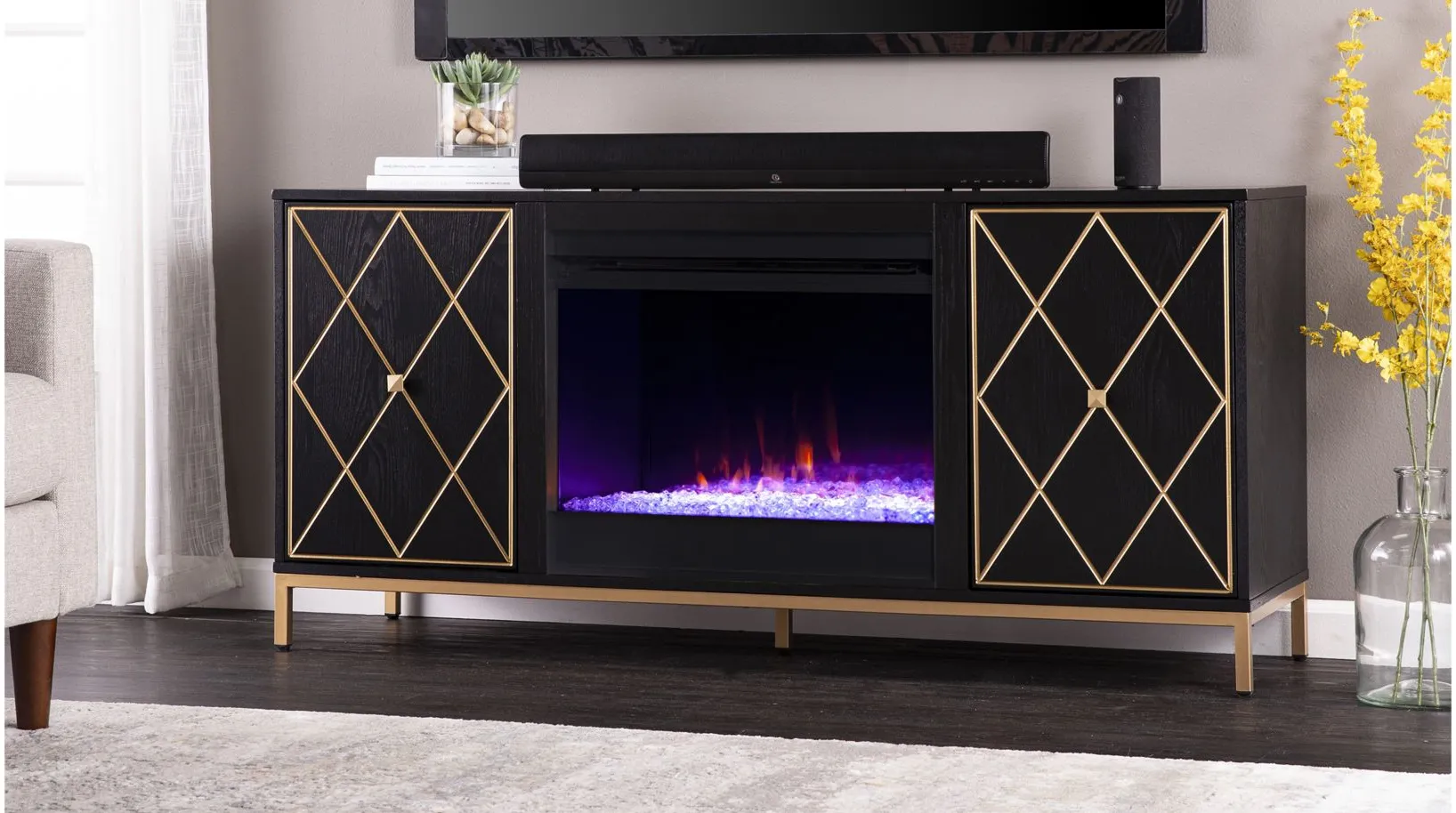 Nelson Color Changing Fireplace Console in Black by SEI Furniture