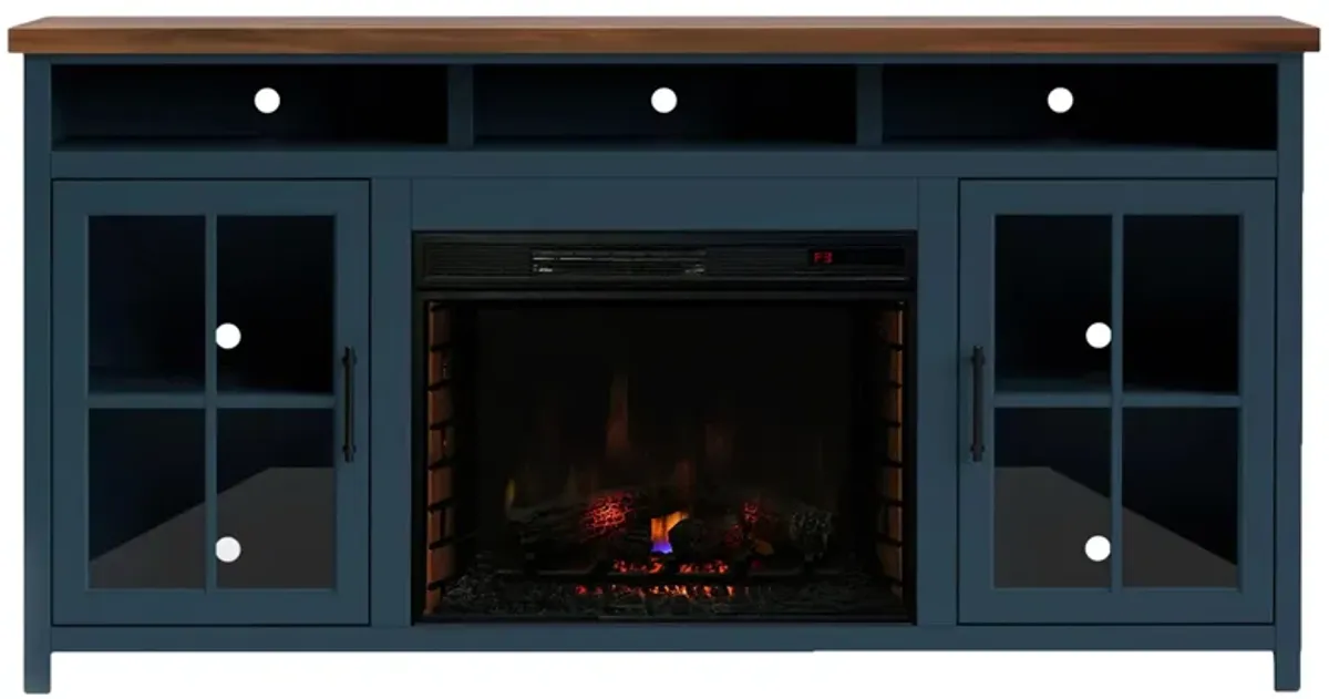 Nantucket 74" Fireplace Console in Blue Denim and Whiskey by Legends Furniture