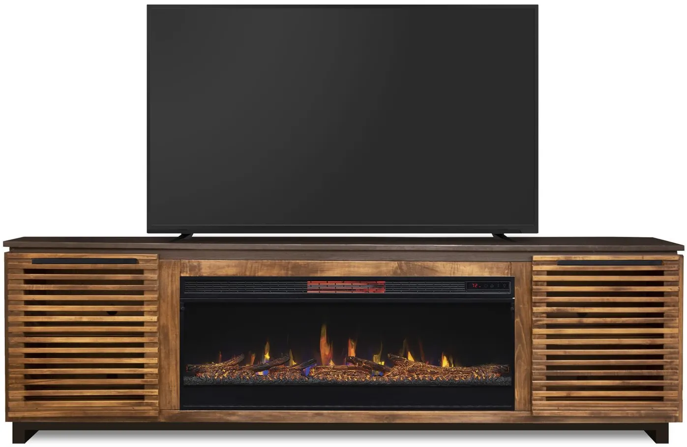 Reah 86" Fireplace Console in Bourbon and Black by Legends Furniture