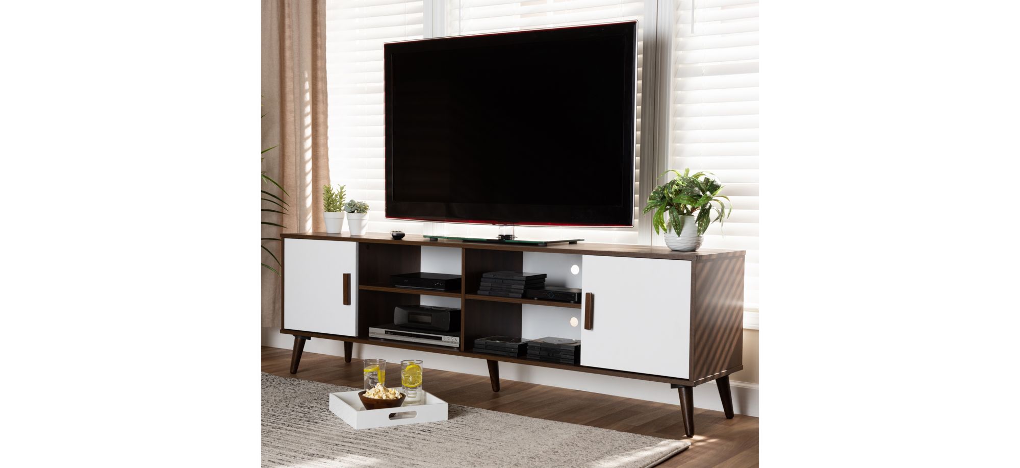 Quinn TV Stand in Walnut/White by Wholesale Interiors