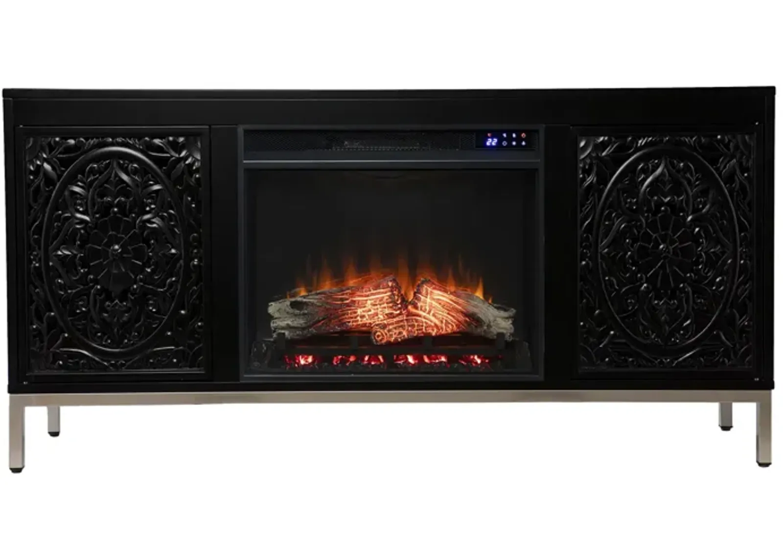 Presley Touch Screen Fireplace Console in Black by SEI Furniture