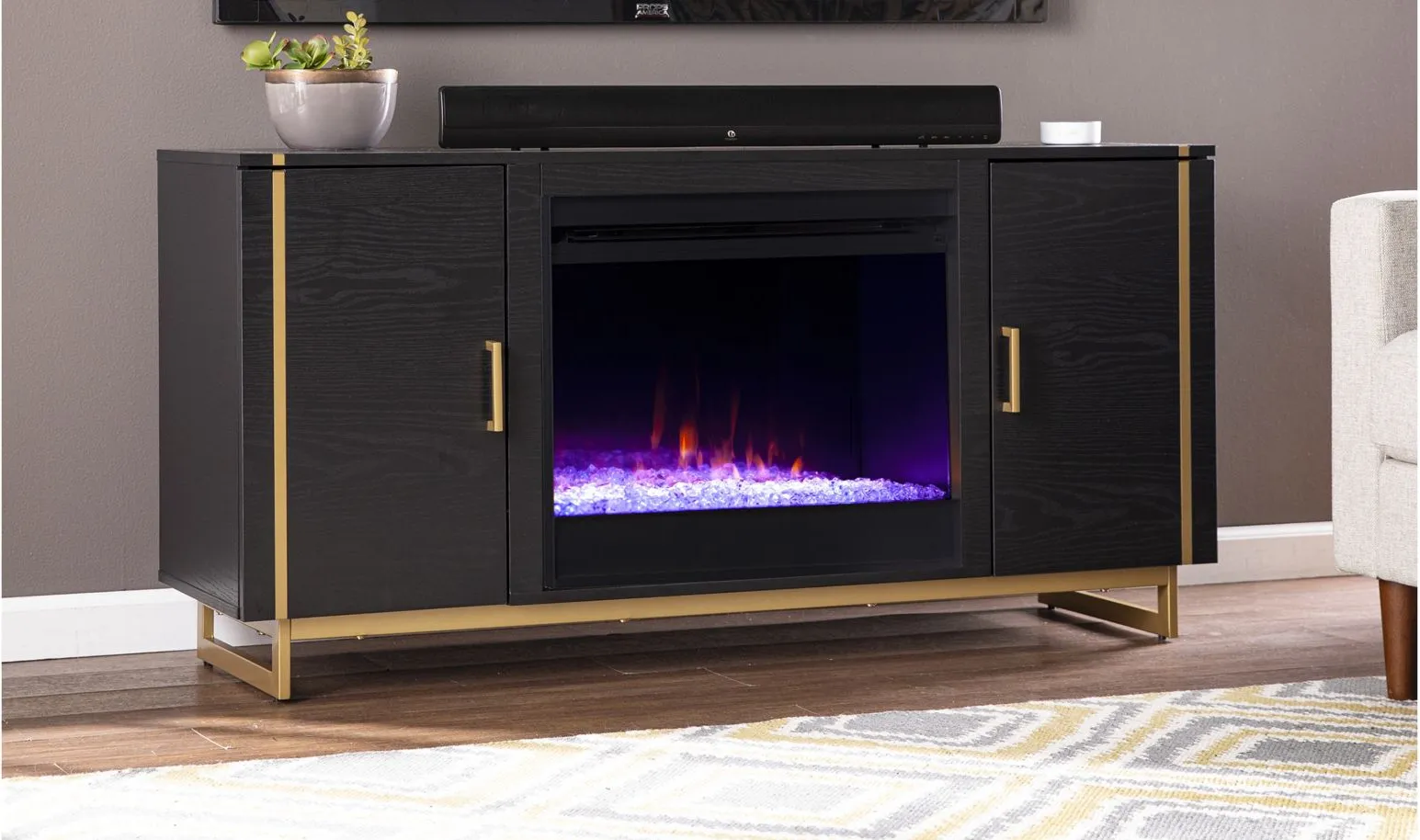 Brigg Color Changing Fireplace Console in Black by SEI Furniture