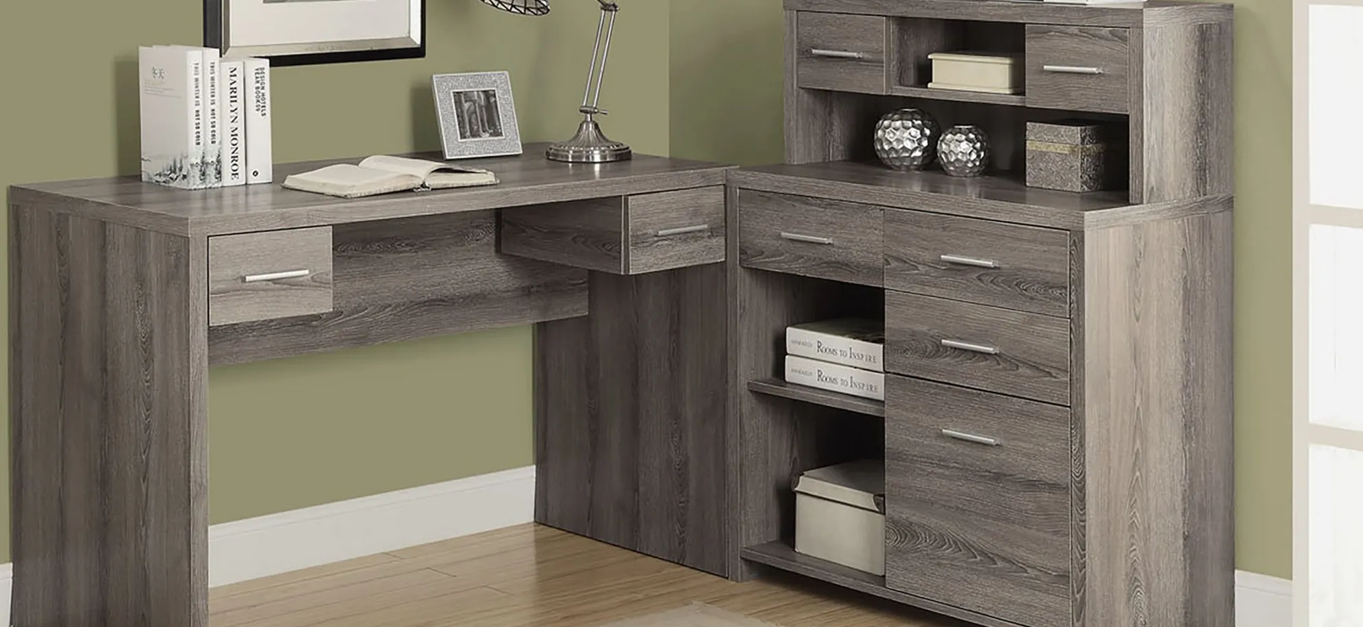 Caressa L-Shaped Computer Desk in Dark Taupe by Monarch Specialties