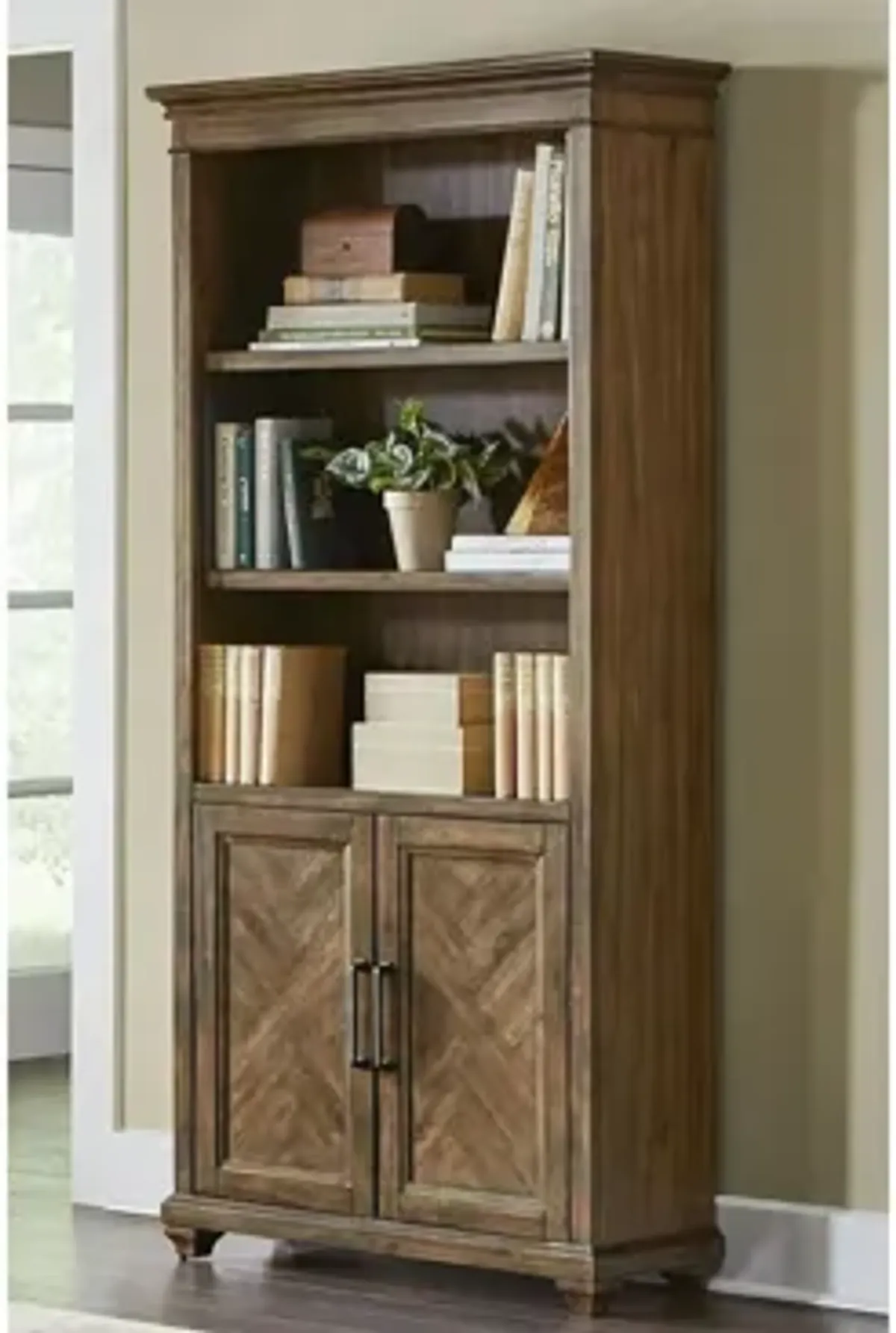 Porter Traditional Wood Bookcase With Doors