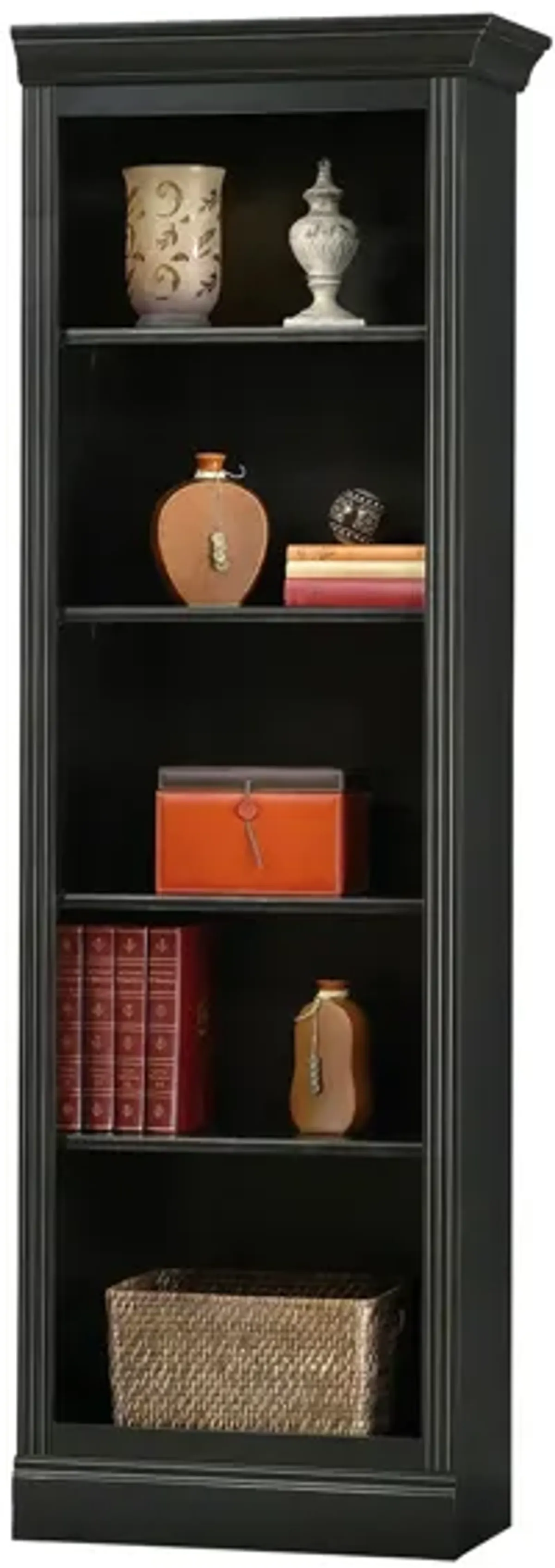 Oxford Right Return Bookcase in Antique Black by Howard Miller Clock