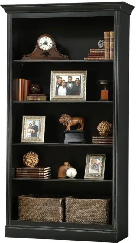 Oxford Center Bookcase in Antique Black by Howard Miller Clock