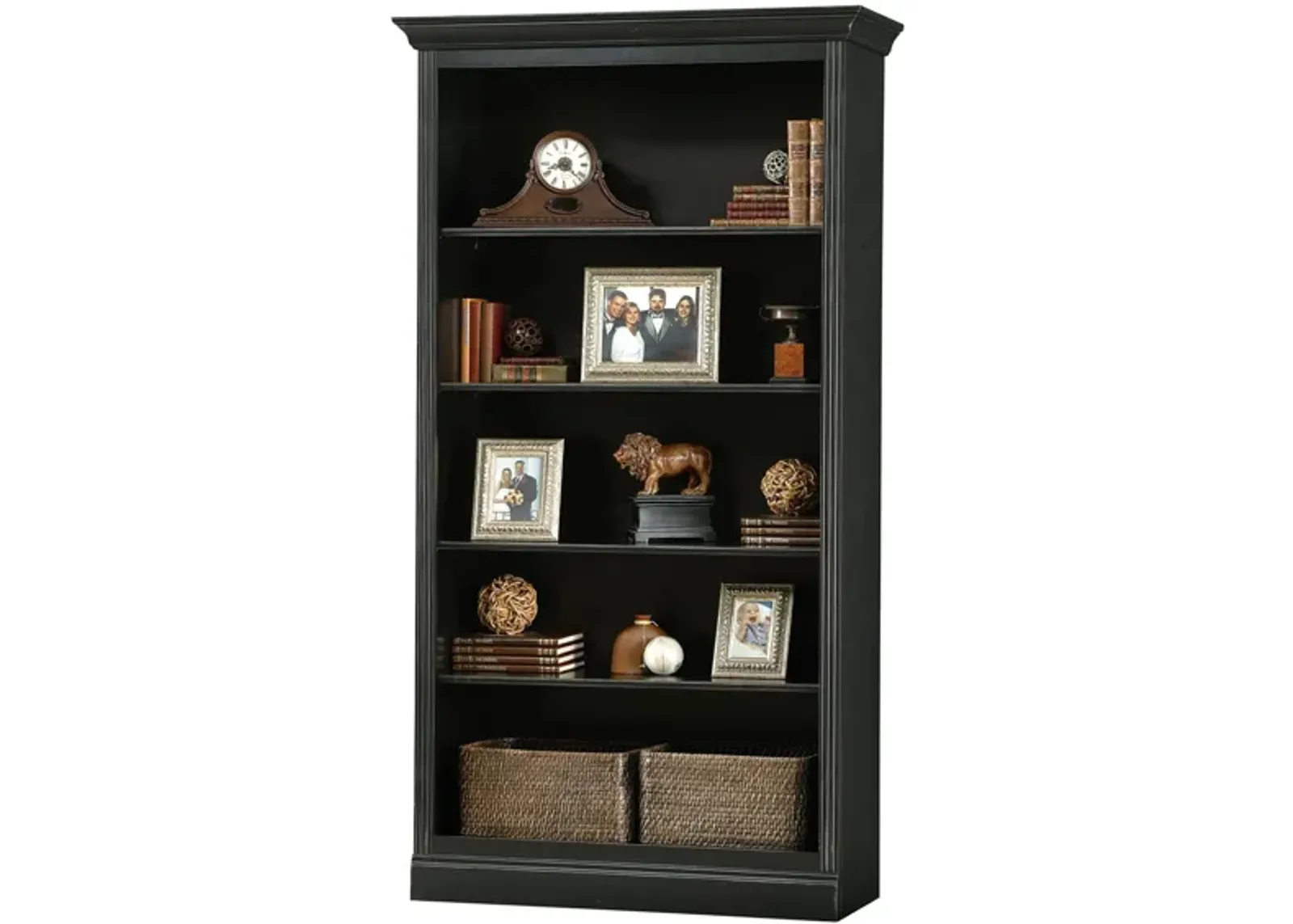 Oxford Center Bookcase in Antique Black by Howard Miller Clock