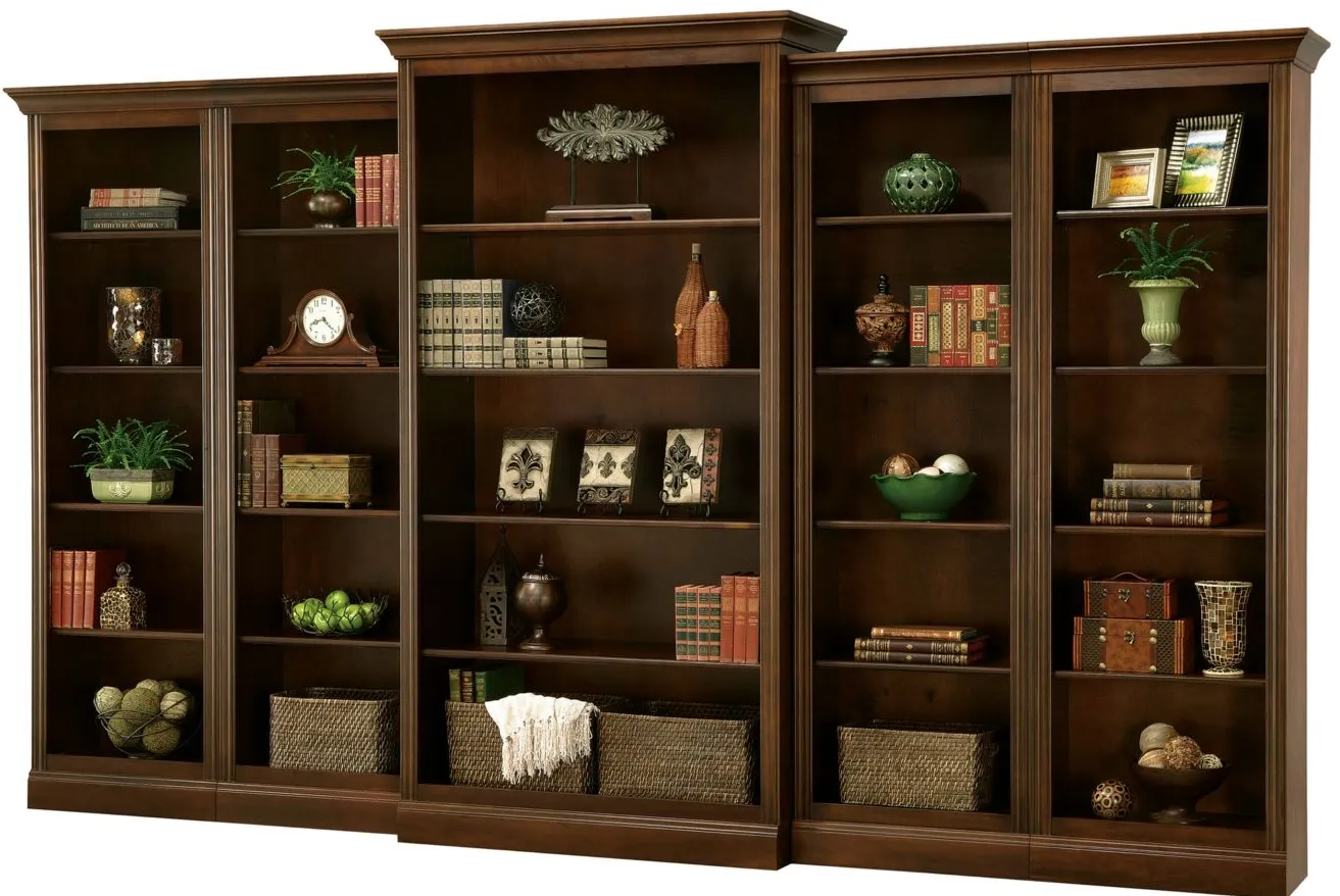 Oxford Bookcases in Saratoga Cherry by Howard Miller Clock