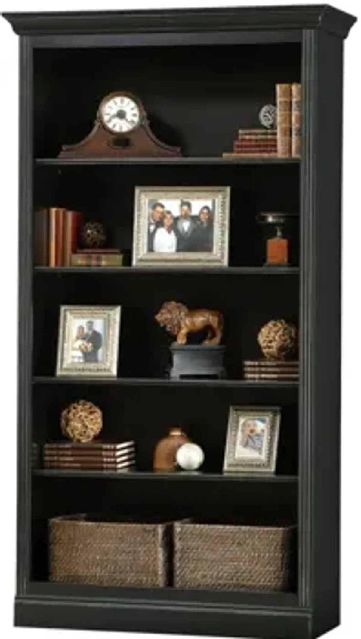 Oxford Bookcase Wall in Antique Black by Howard Miller Clock