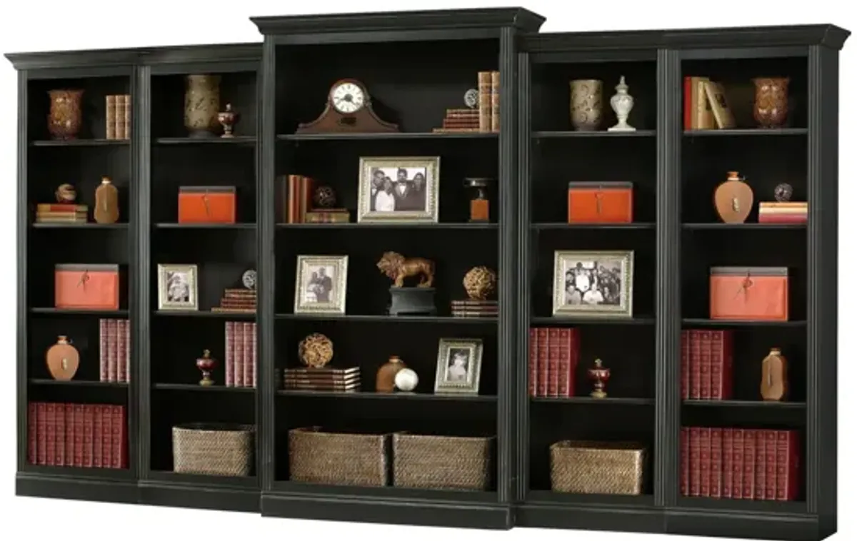 Oxford Bookcase Wall in Antique Black by Howard Miller Clock