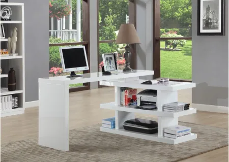 Motion Home Office Desk in Gloss White by Chintaly Imports