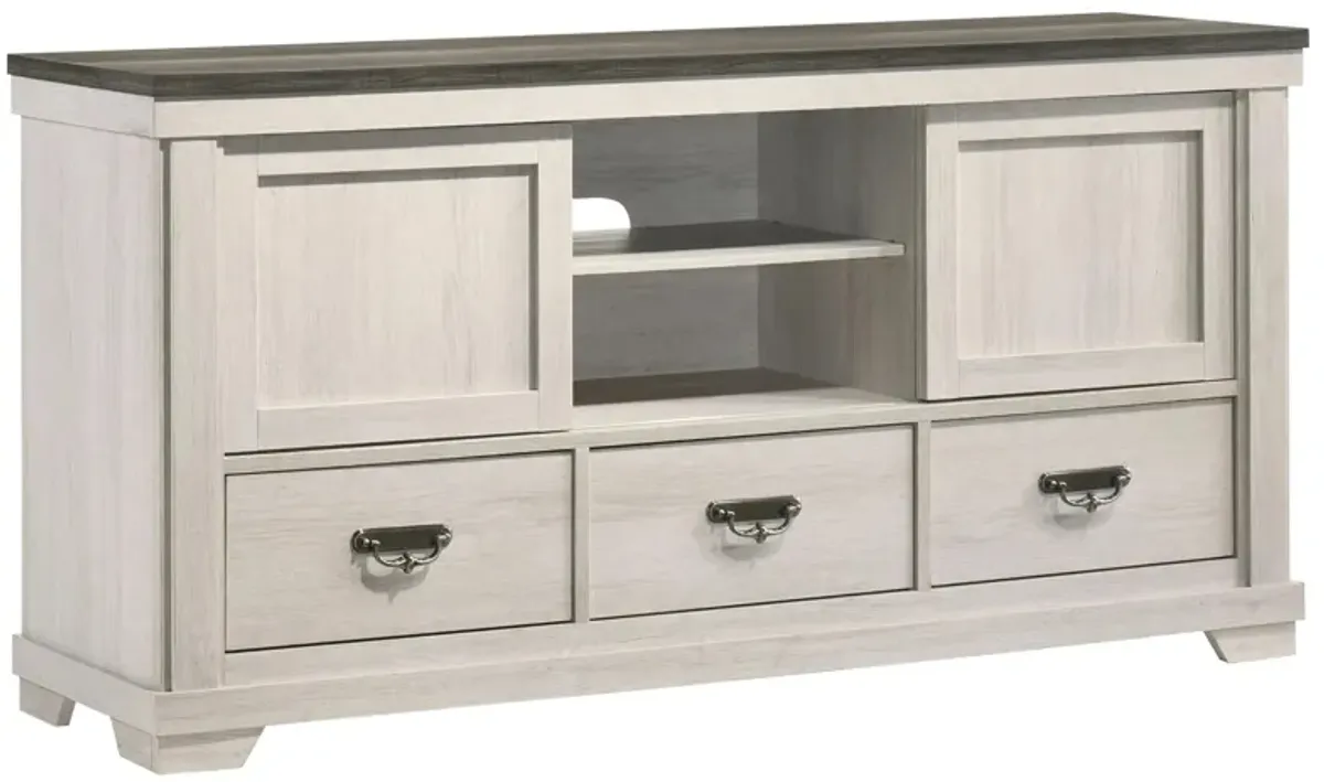 Leighton Entertainment center in Vintage Linen & Rustic Grey by Crown Mark