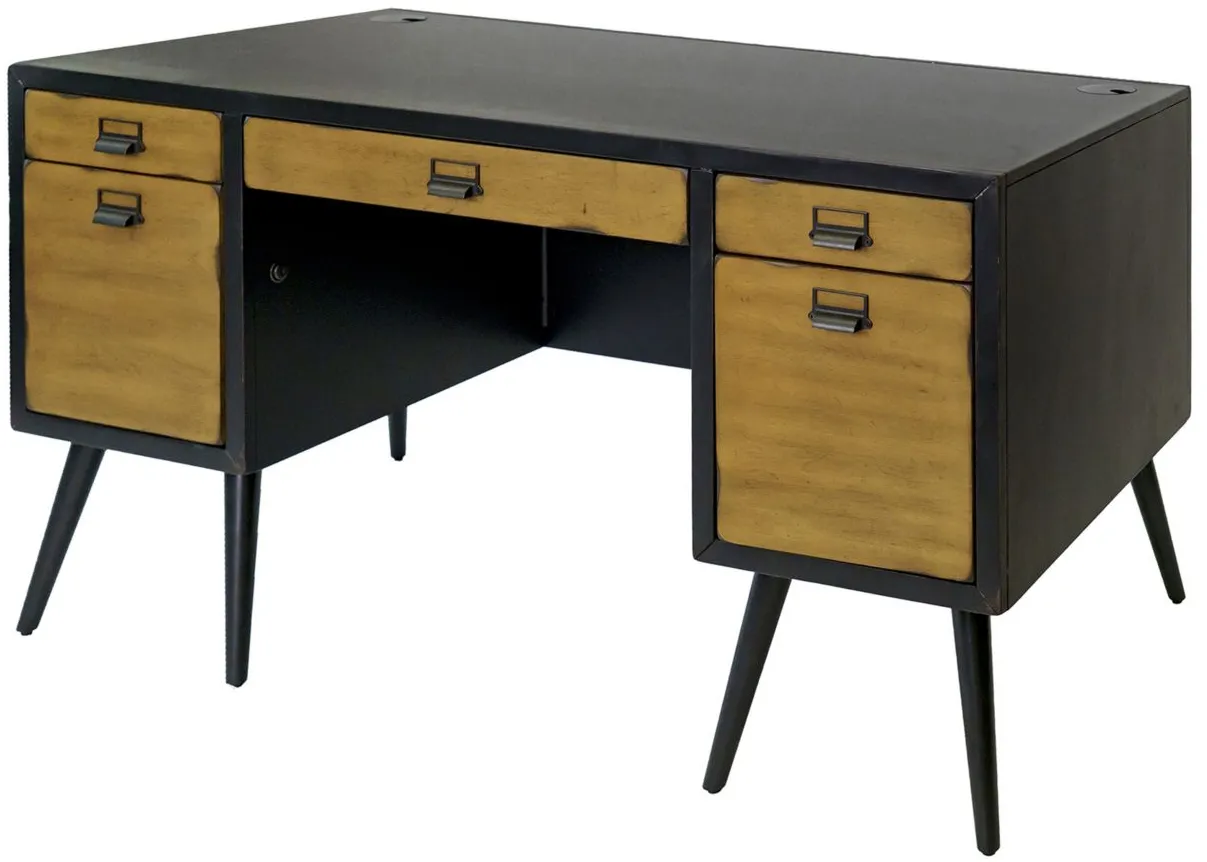 Payton Mid-Century Half Pedestal Executive Desk in Black by Martin Furniture