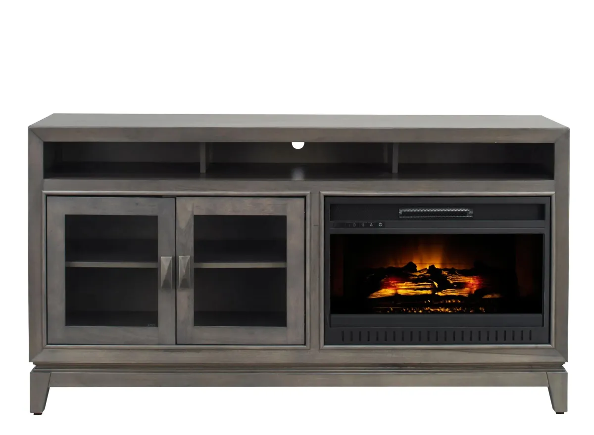 Burton 62" TV Console with Fireplace in Washed Gray by Golden Oak