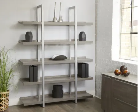 Kristoff Wide 5-Shelf Etagere Bookcase in Grey by Unique Furniture
