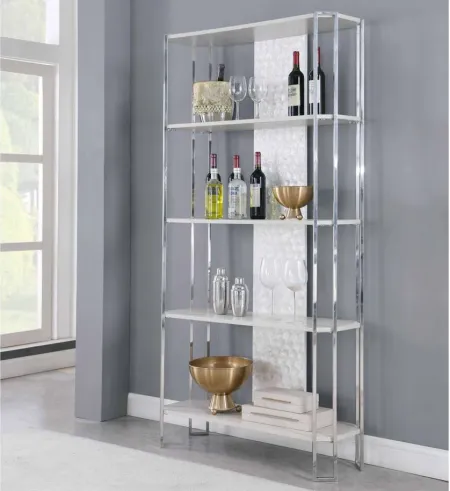 Bell Bookshelf in Pearl White/Polished SS by Chintaly Imports