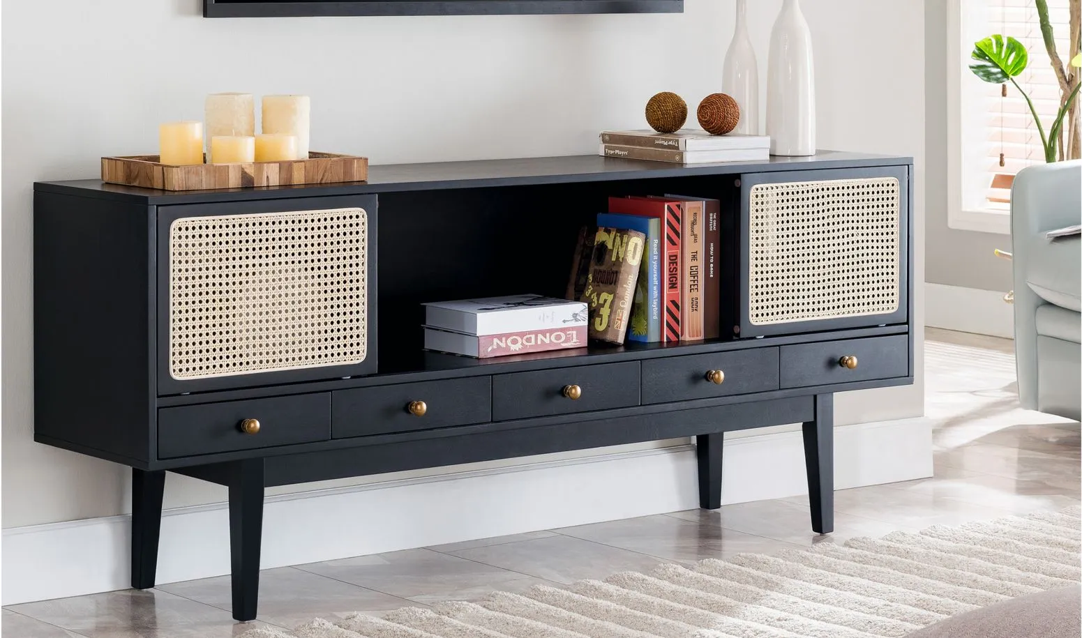 Talia Media Console in Black by SEI Furniture