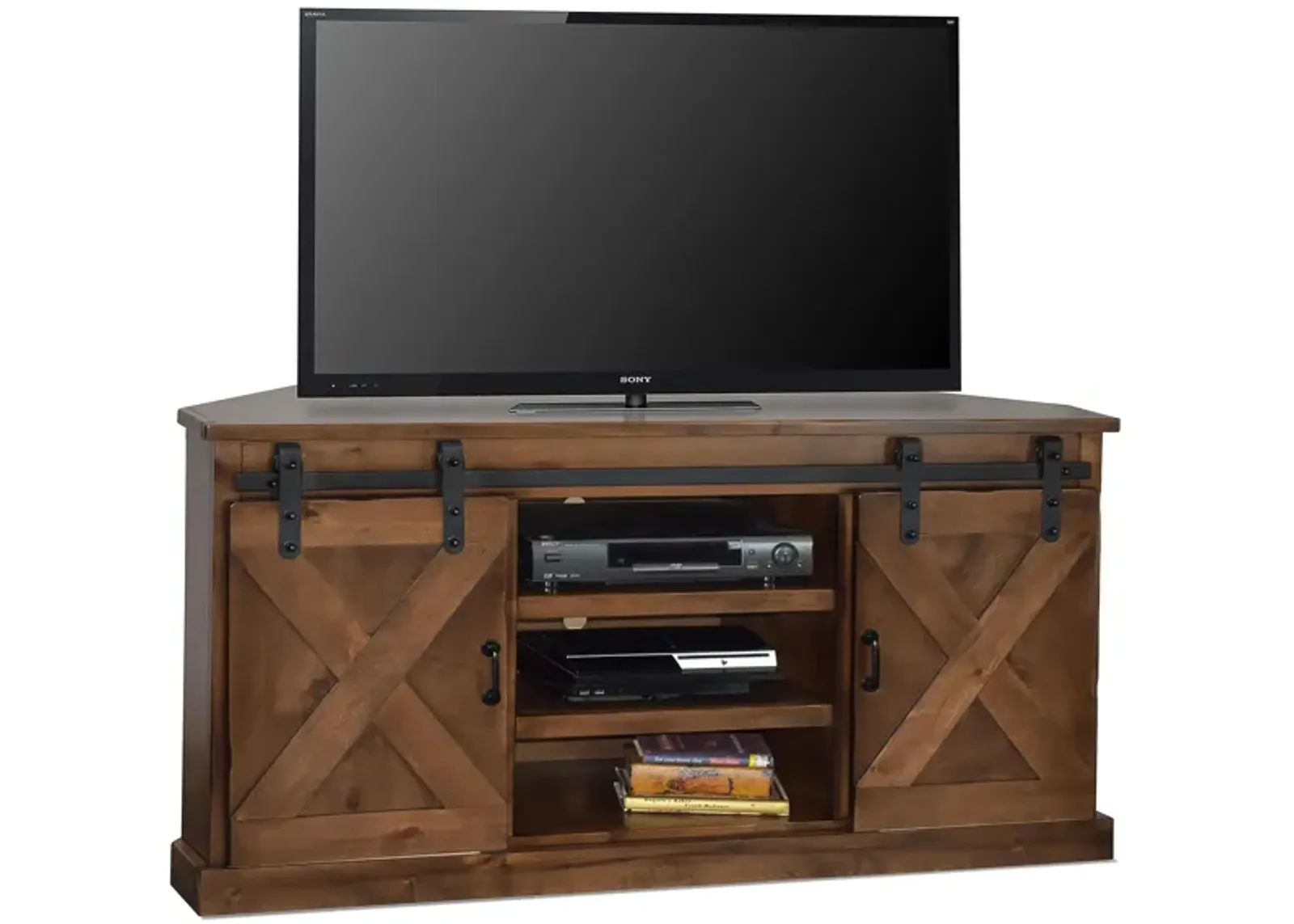 Farmhouse 66" Corner TV Console in Aged Whiskey by Legends Furniture