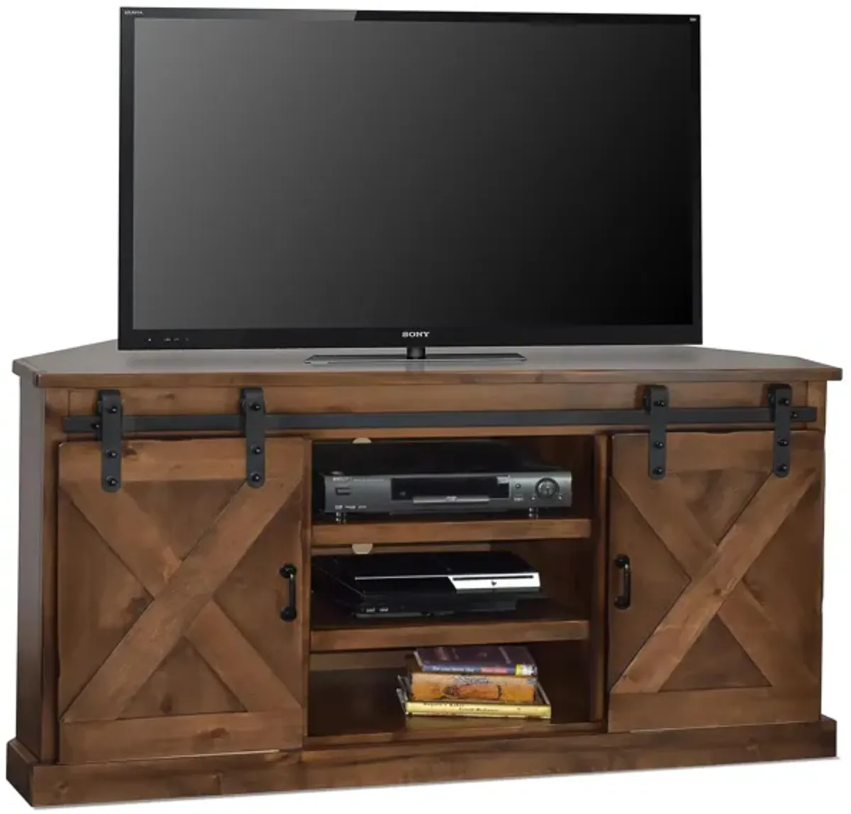 Farmhouse 66" Corner TV Console in Aged Whiskey by Legends Furniture