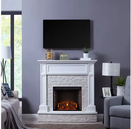 Bingham Faux Stone Media Fireplace in White by SEI Furniture