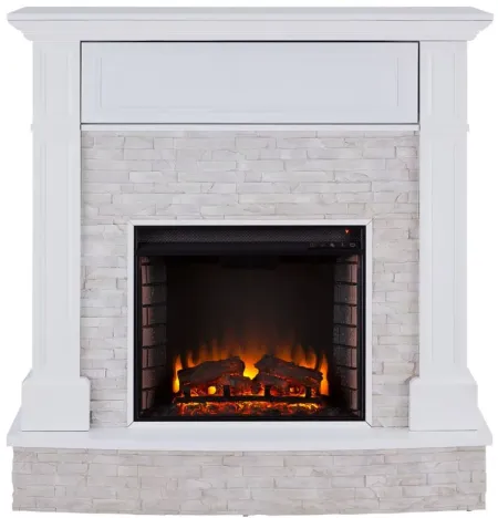 Bingham Faux Stone Media Fireplace in White by SEI Furniture