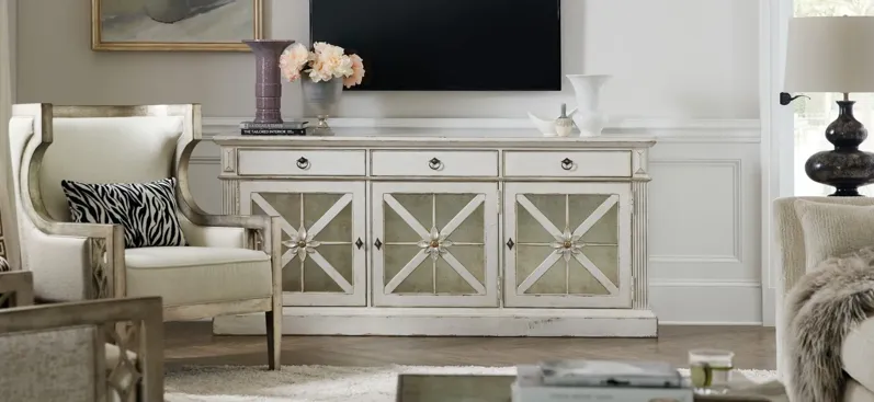 Sanctuary Premier Entertainment Console w/ Outlet in White by Hooker Furniture