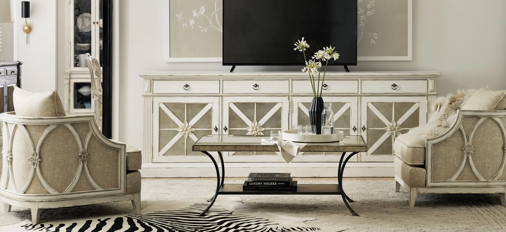 Sanctuary Grand Premier Entertainment Console w/ Outlet in White by Hooker Furniture