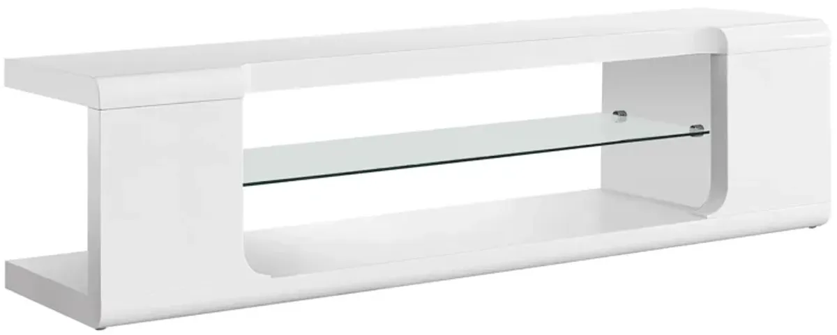 60" Monarch Tempered Glass TV Stand in White by Monarch Specialties