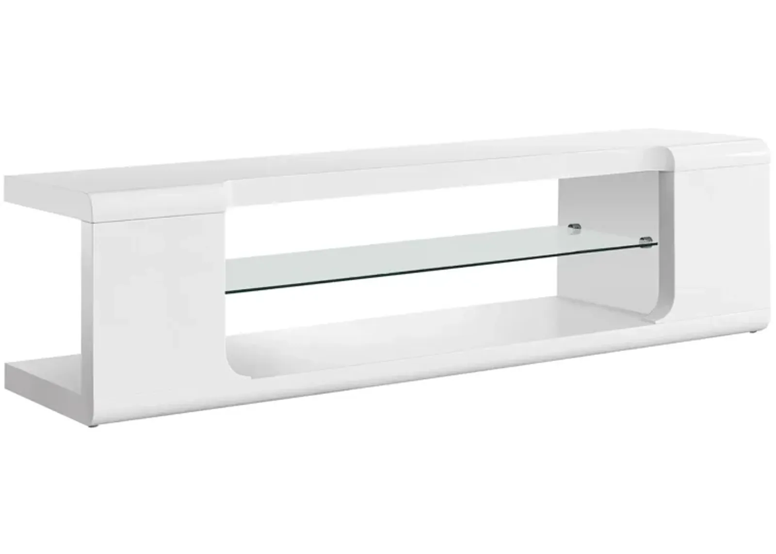 60" Monarch Tempered Glass TV Stand in White by Monarch Specialties