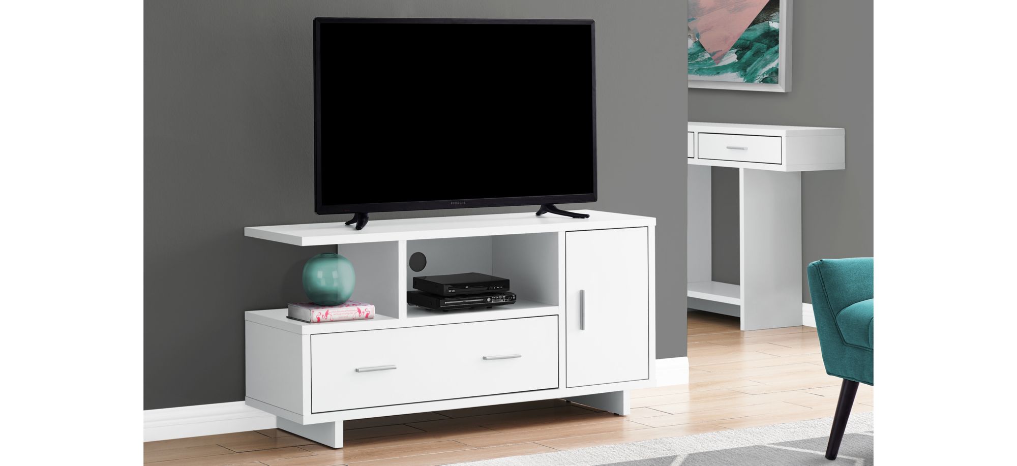 48" Monarch Storage TV Stand in White by Monarch Specialties