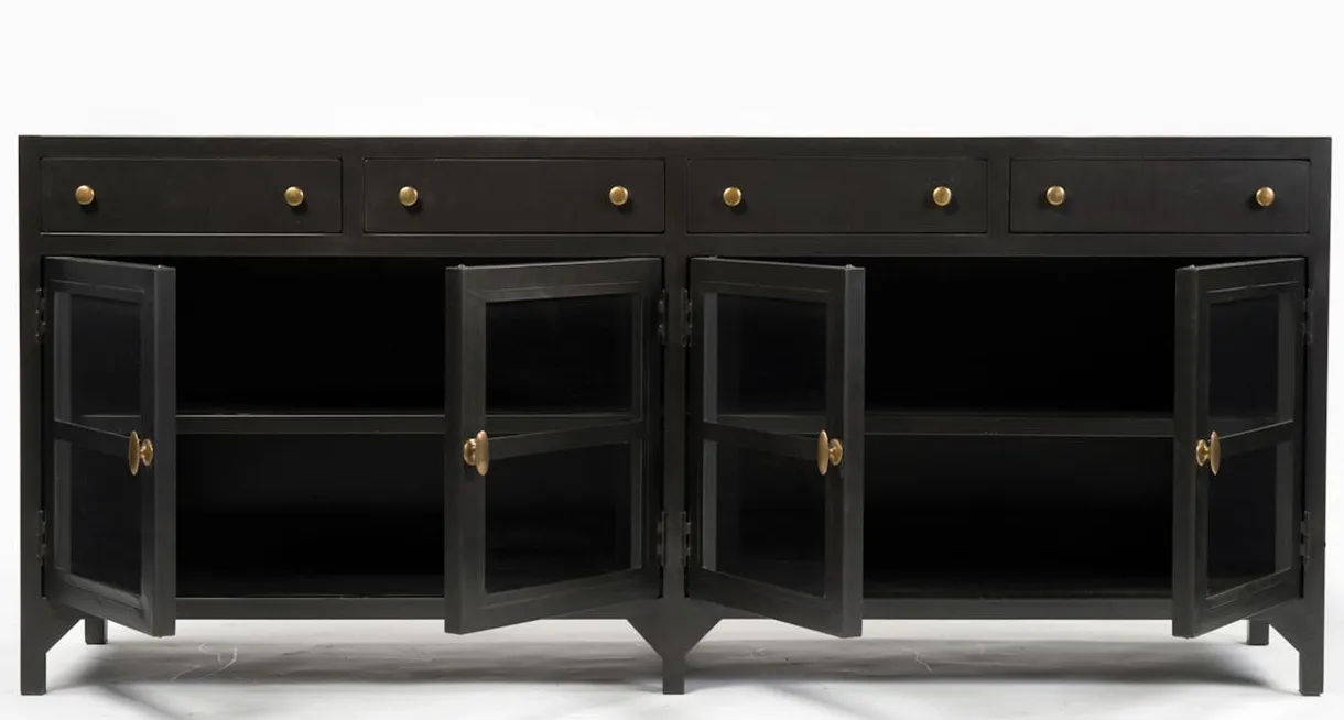 Shadow Box Rectangular Console Table in Black by Four Hands