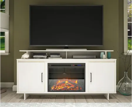 Merritt Avenue TV Console w/ Fireplace in Ivory Oak by DOREL HOME FURNISHINGS