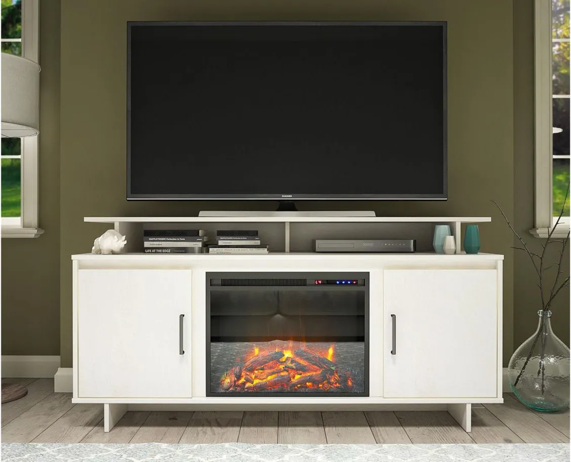 Merritt Avenue TV Console w/ Fireplace in Ivory Oak by DOREL HOME FURNISHINGS