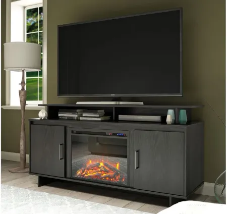 Merritt Avenue TV Console w/ Fireplace in Black Oak by DOREL HOME FURNISHINGS