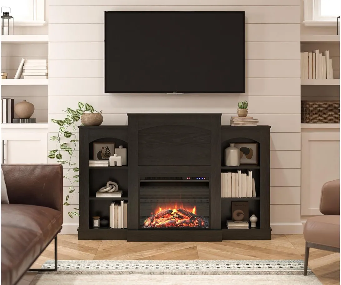 Hawke's Bay Electric Fireplace w/ Bookcase in Black Oak by DOREL HOME FURNISHINGS