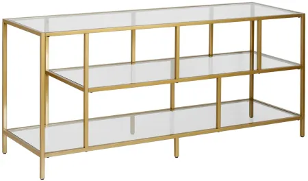 Winthrop 55" TV Stand with Glass Shelves in Brass by Hudson & Canal