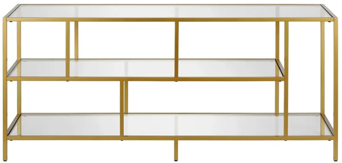 Winthrop 55" TV Stand with Glass Shelves in Brass by Hudson & Canal