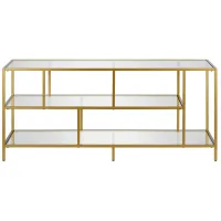 Winthrop 55" TV Stand with Glass Shelves in Brass by Hudson & Canal