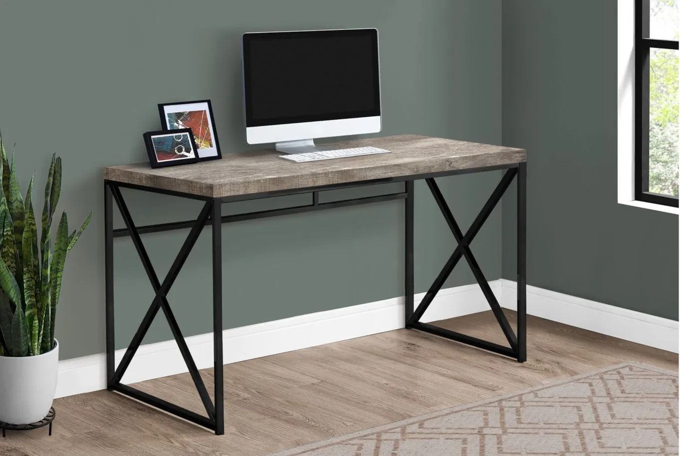 Chiara Computer Desk in TAUPE BLACK METAL by Monarch Specialties