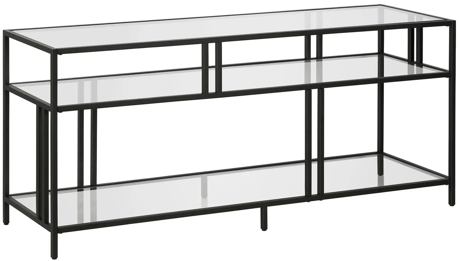 Cortland TV Stand with Glass Shelves in Blackened Bronze by Hudson & Canal