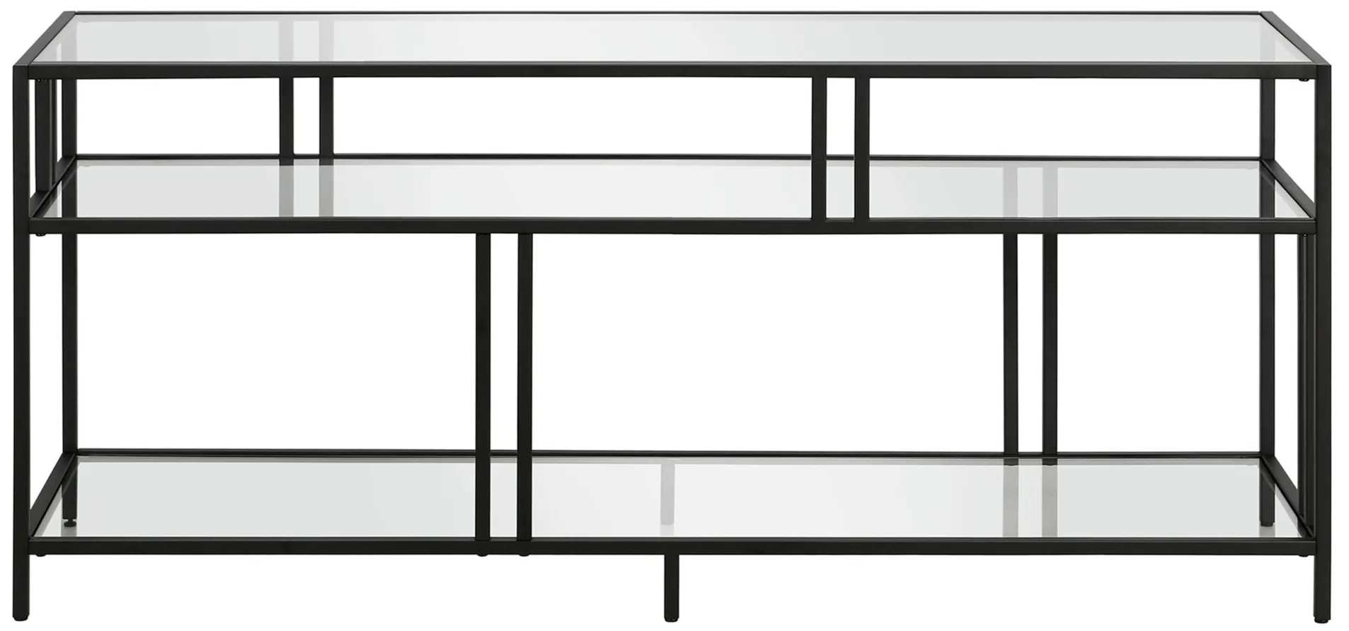 Cortland TV Stand with Glass Shelves in Blackened Bronze by Hudson & Canal