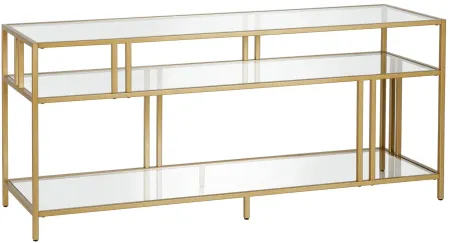 Cortland TV Stand with Glass Shelves in Brass by Hudson & Canal