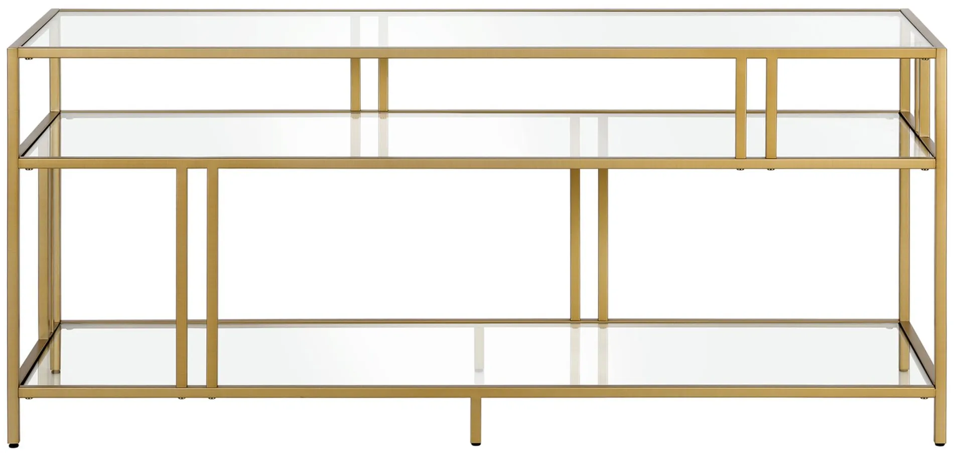 Cortland TV Stand with Glass Shelves in Brass by Hudson & Canal