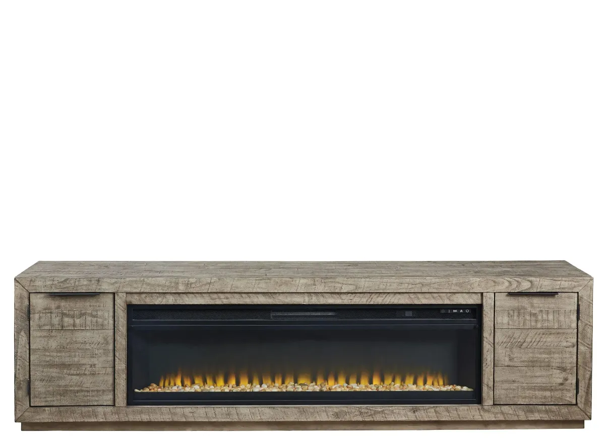 Krystanza 92" TV Stand Fireplace in Weathered Gray by Ashley Furniture