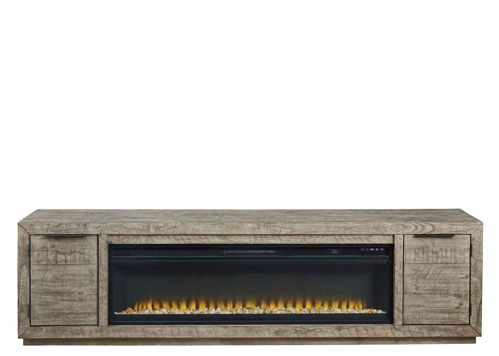 Krystanza 92" TV Stand Fireplace in Weathered Gray by Ashley Furniture