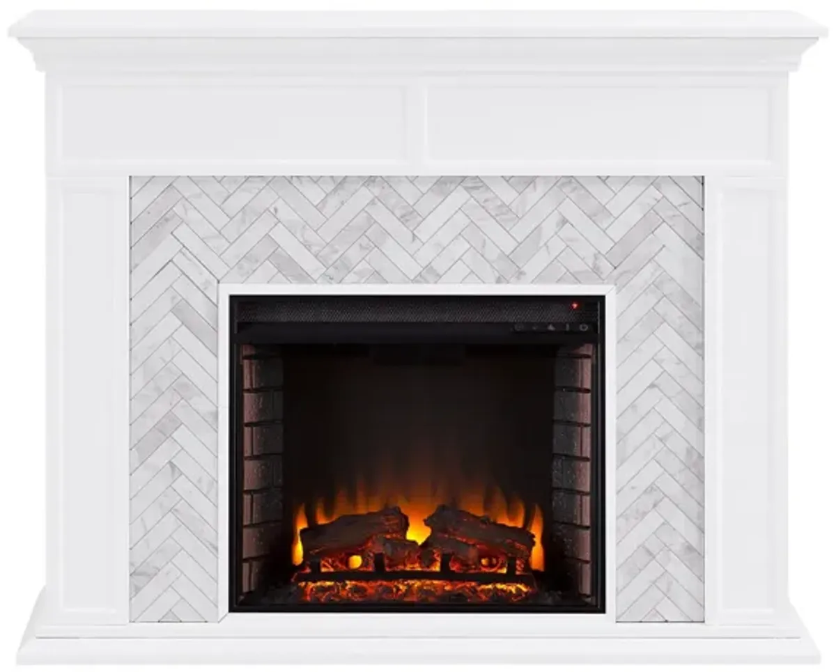 Jones Tiled Electric Fireplace in White by SEI Furniture