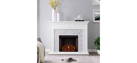 Jones Tiled Electric Fireplace in White by SEI Furniture